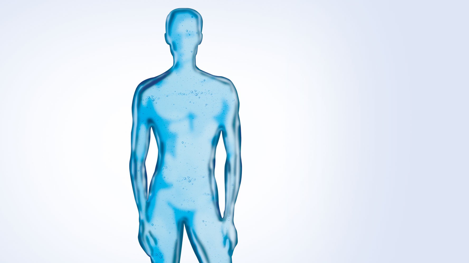Průhledná modrá silueta muže